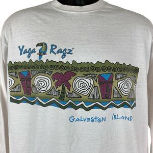 Vintage 80s Yaga Ragz Galveston Island T Shirt Texas Jamaican USA White L Large